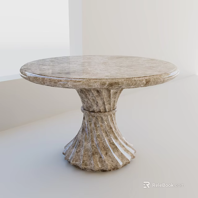 Elegant Round Marble Dining Table With Fluted Carved Base Design Details 3d model