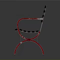 Red Metal Outdoor Bench With Slatted Design And Armrests For Garden Use