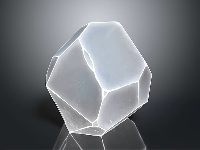 Transparent Crystal Like Geometric Polyhedron With Smooth Facets And Reflective Base 3d model
