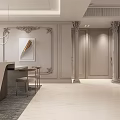 Elegant Living Dining Room Interior With Chandelier Marble Walls And Sofa Rug