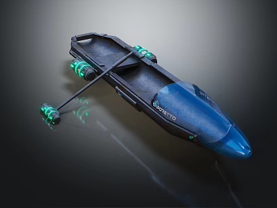 Futuristic Black Tech Device With Blue Transparent Front And Green Glowing Parts 3d model