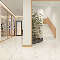 School Modern Reception Area With Wooden Ceiling Calligraphy Display Shelves And Marble Counter