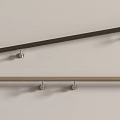 Two Modern Handrails In Brown And Beige With Metal Supports On Light Colored Wall