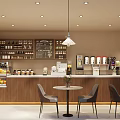 Modern Bubble Tea Shop Interior With Counter Tables Chairs Fruit Display And Menu Board