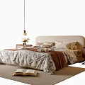 Modern Double Bed With Patterned Bedspread Blanket Nightstands Table Lamps And Open Book On Rug