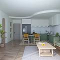 Modern Living And Dining Room With Green Walls Open Layout Sofa And Dining Table