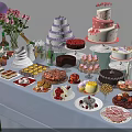 Colorful Birthday Dessert Table With Cakes Cupcakes Fruits Chocolates And Pastries