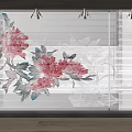 Elegant Red Green Floral Pattern Blinds For Modern Living Room Interior 3d model