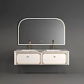 Modern Bathroom Vanity With Double Sinks Arch Mirrors And Marble Countertop