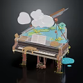 Creative Piano Themed Decorative Ornament Set With Clouds Lotus Leaves And Music Sheet