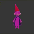 Cartoon Style Man Wearing Red Pointed Hat Blue Cape And Gray Pants