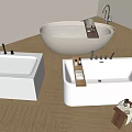 Modern White Bathtubs with Faucets on Wooden Floor Bathroom Design