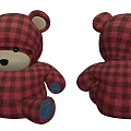 Red Plaid Pattern Teddy Bear Stuffed Toy with Front and Back Views 3d model