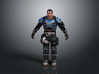 Armored Warrior In Blue And Black Gear With Mystical Beast Companion Scene 3d model