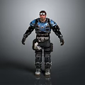 Armored Warrior In Blue And Black Gear With Mystical Beast Companion Scene