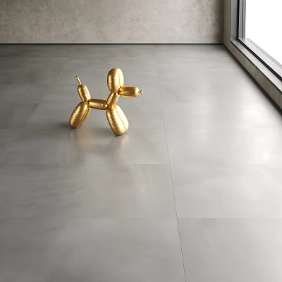 Gray Tile Floor In Modern Interior With Gold Balloon Dog 3d model