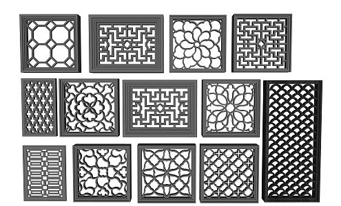 Chinese-style openwork window openwork carved landscape wall window 3d model