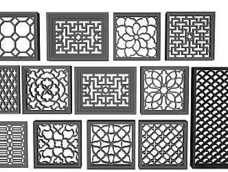 Chinese-style openwork window openwork carved landscape wall window 3d model