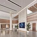 Modern Front Desk Reception Lobby Interior With Green Plants And Decorative Art