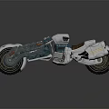 Futuristic Sci Fi Motorcycle With Silver Blue Body Green Rim Lights And Brown Seat