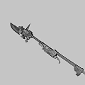 Advanced Mechanical Weapon With Silver Blade Golden Metal Parts And Tactical Design