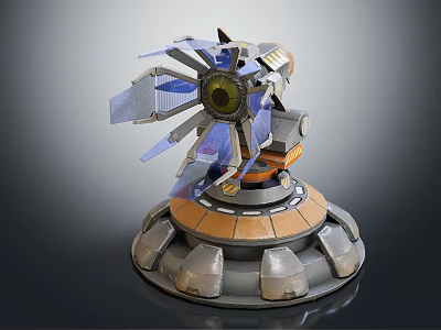 Mechanical Device With Rotating Blades And Circular Metallic Blue Gray Base Structure 3d model