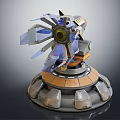 Mechanical Device With Rotating Blades And Circular Metallic Blue Gray Base Structure 3d model