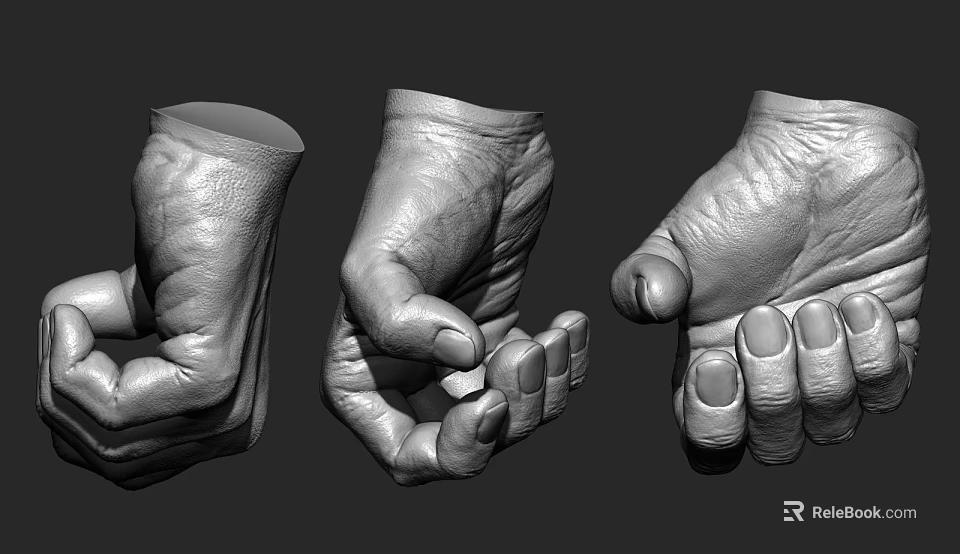Detailed Hand Sculpture Carving With Different Gestures And Realistic Texture 3d model 