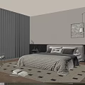 Modern Bedroom Interior Design With Striped Bed Pillows Black White Rug And Window Curtains