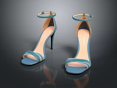 Elegant Blue High Heel Sandals With Ankle Strap Strappy Design And Light Colored Sole 3d model