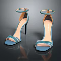 Elegant Blue High Heel Sandals With Ankle Strap Strappy Design And Light Colored Sole