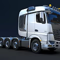 Modern Silver Tractor Unit With Tri Axle And Yellow Roof Lights