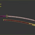 Traditional Japanese Sword With Green Handle And Red Scabbard Design
