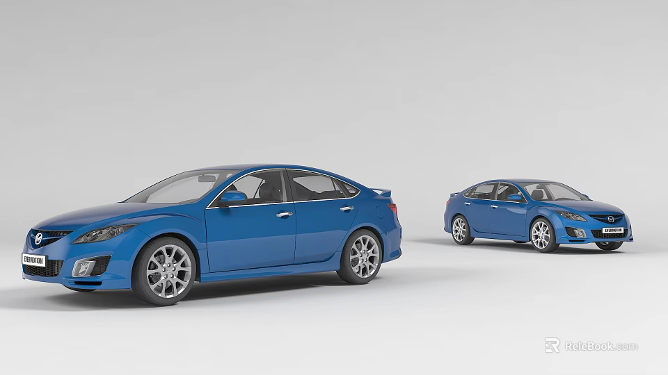 Two Modern Blue Cars of Different Sizes Displayed on Gray Background 3d model 