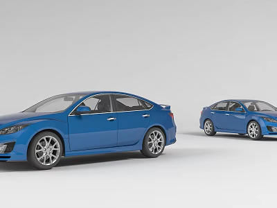 Two Modern Blue Cars of Different Sizes Displayed on Gray Background 3d model