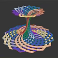 Blue And White Spiral Decorative Sculpture With Intertwined Geometric Design