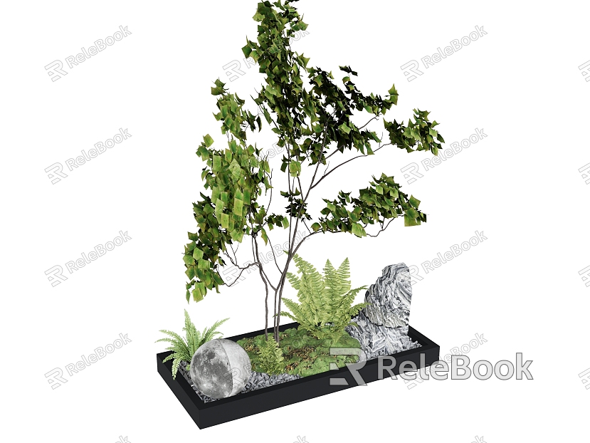 Plant combination tree stone landscape stone model