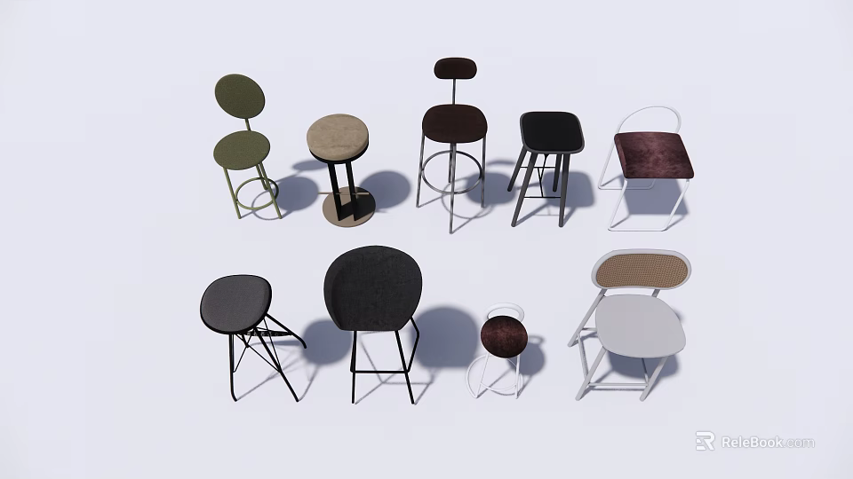 Modern Bar Stools With Various Styles Different Colors And Metal Frames 3d model