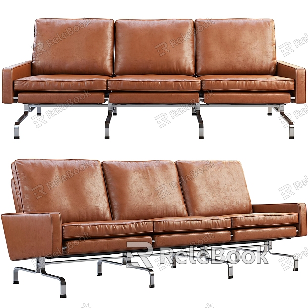 Three-seat sofa leather multi-seat sofa pillow model