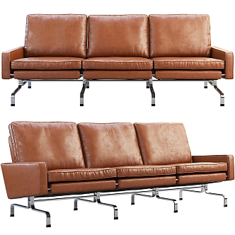 Three-seat sofa leather multi-seat sofa pillow 3d model