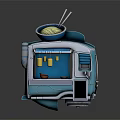 Functional Food Truck With Neon Sign Noodle Bowl Chopsticks Colorful Lights And Silver Blue Body