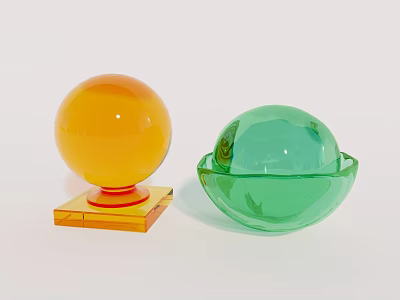 Decorative Ornament Set with Orange and Green Spheres on Square and Bowl Shaped Bases 3d model