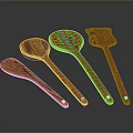 Wooden Cooking Utensils Set Featuring Four Different Shapes And Natural Wood Grain 3d model