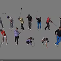 Group of People Practicing Golf Swings in Different Poses and Stances