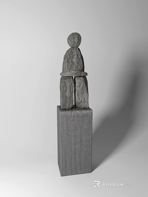 Gray Stone Decorative Ornament Set With Abstract Figurine And Pedestal Base 3d model 