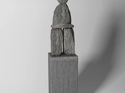 Gray Stone Decorative Ornament Set With Abstract Figurine And Pedestal Base 3d model
