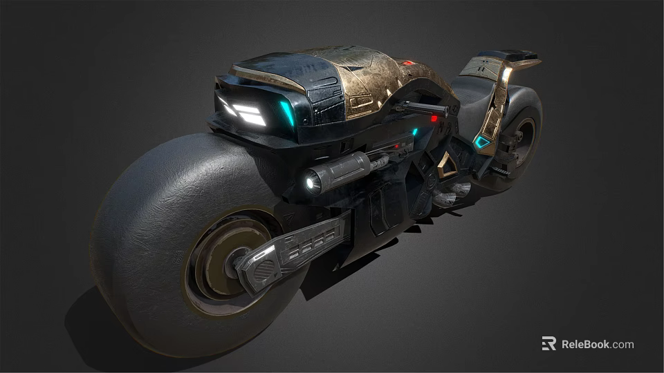 Futuristic Motorcycle With LED Lights And Streamlined Black Gold Tech Body Design 3d model 