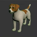 Cute Brown And White Puppy Standing On Dark Surface With Reflection 3d model