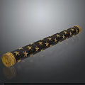 Dark Decorative Scroll With Gold Star Patterns And Golden Ends On Dark Background 3d model
