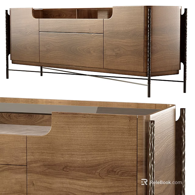 Modern Wooden TV Stand With Drawers Cabinets And Metal Frame Design 3d model 